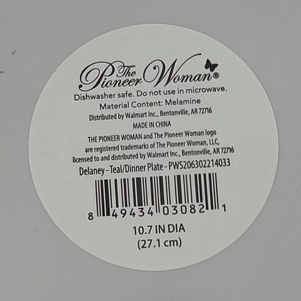 The Pioneer Woman Delaney Dinner Plate Teal Melamine 10.7" Diameter Set of 4 New - Picture 5 of 5